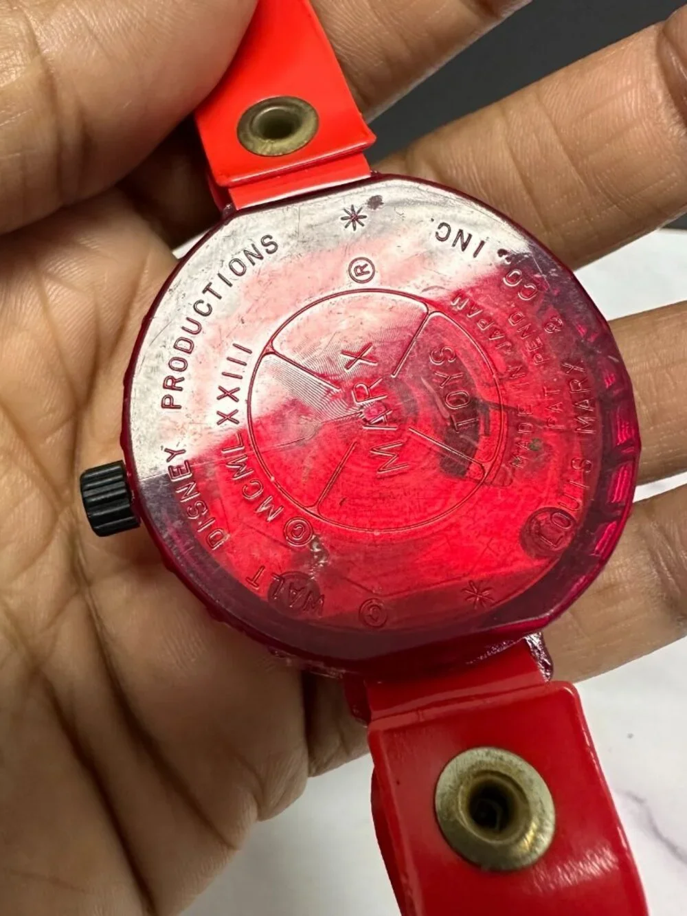 Vintage Mickey Mouse Wind Up Watch Kids Red Plastic Marx Toys 1970s Working 7.5